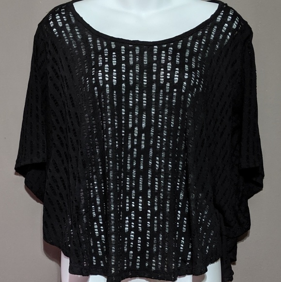 Black batwing sheer distressed pattern blouse - Picture 1 of 4
